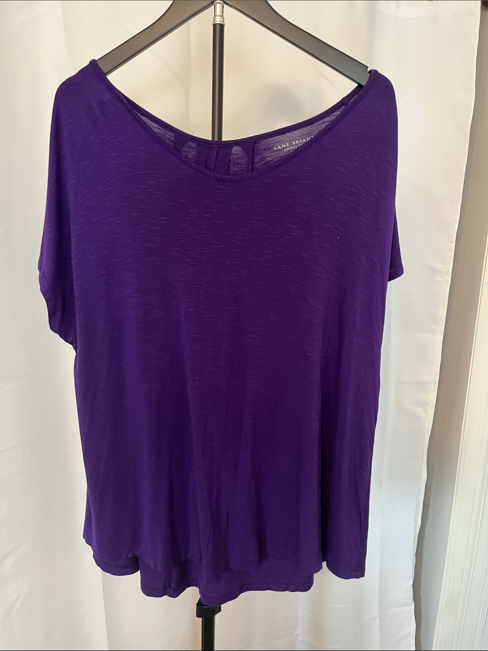 Lane Bryant Purple Short Sleeve Pleat-Back Top